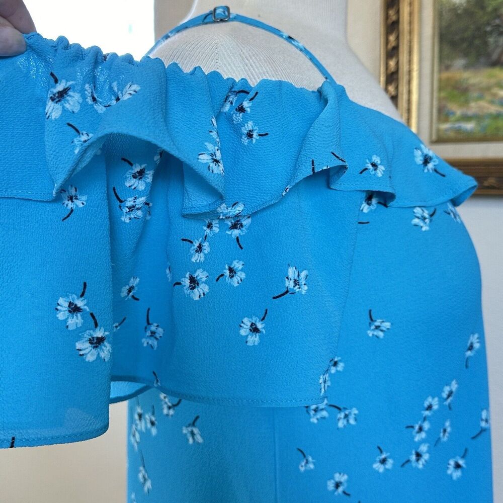 CeCe Women's Blue Teal Blouse Drapy Cold Shoulder Short Sleeve Top Sz XS - Picture 5 of 8